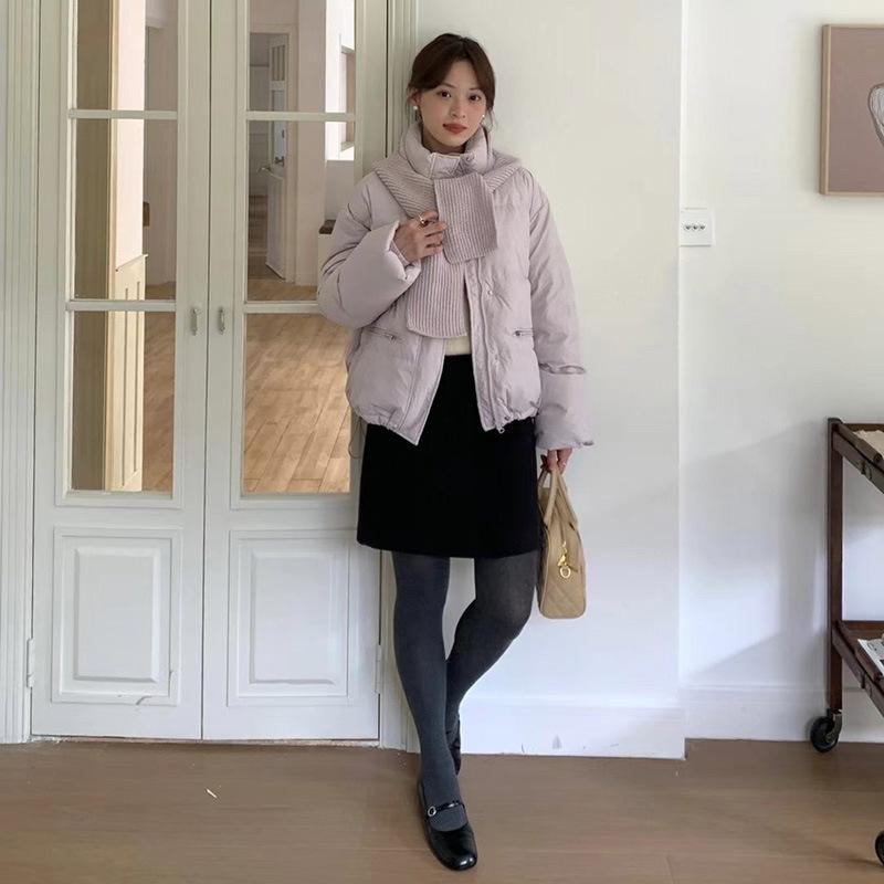 Sweet down jacket women's short 2024 new fashion stand-up collar removable scarf hat thickened bread jacket trendy