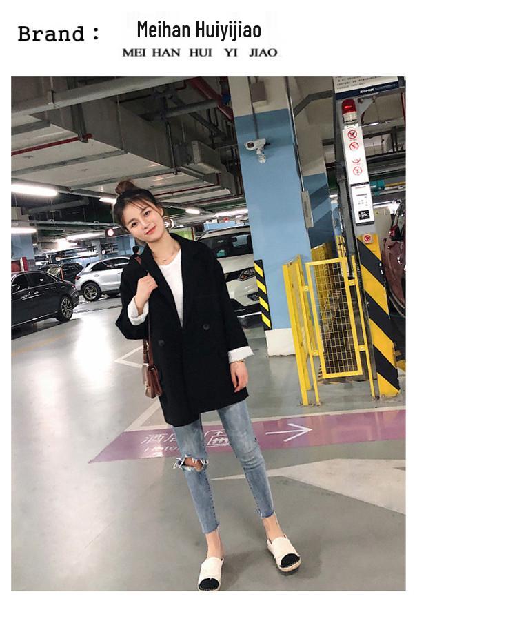 2022 Women's Black Korean Style Loose Casual Chic Suit Jacket - Spring/Autumn