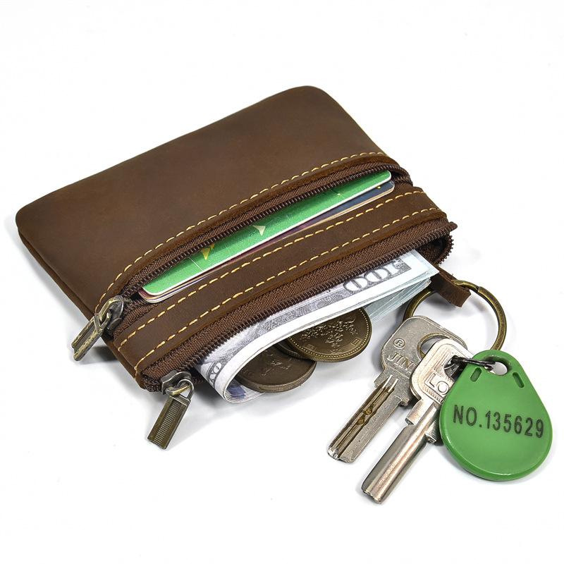 Leather Change Bag Retro Leather Casual Small Money Bag Cowhide Zipper Change Bag Handmade Coin Bag