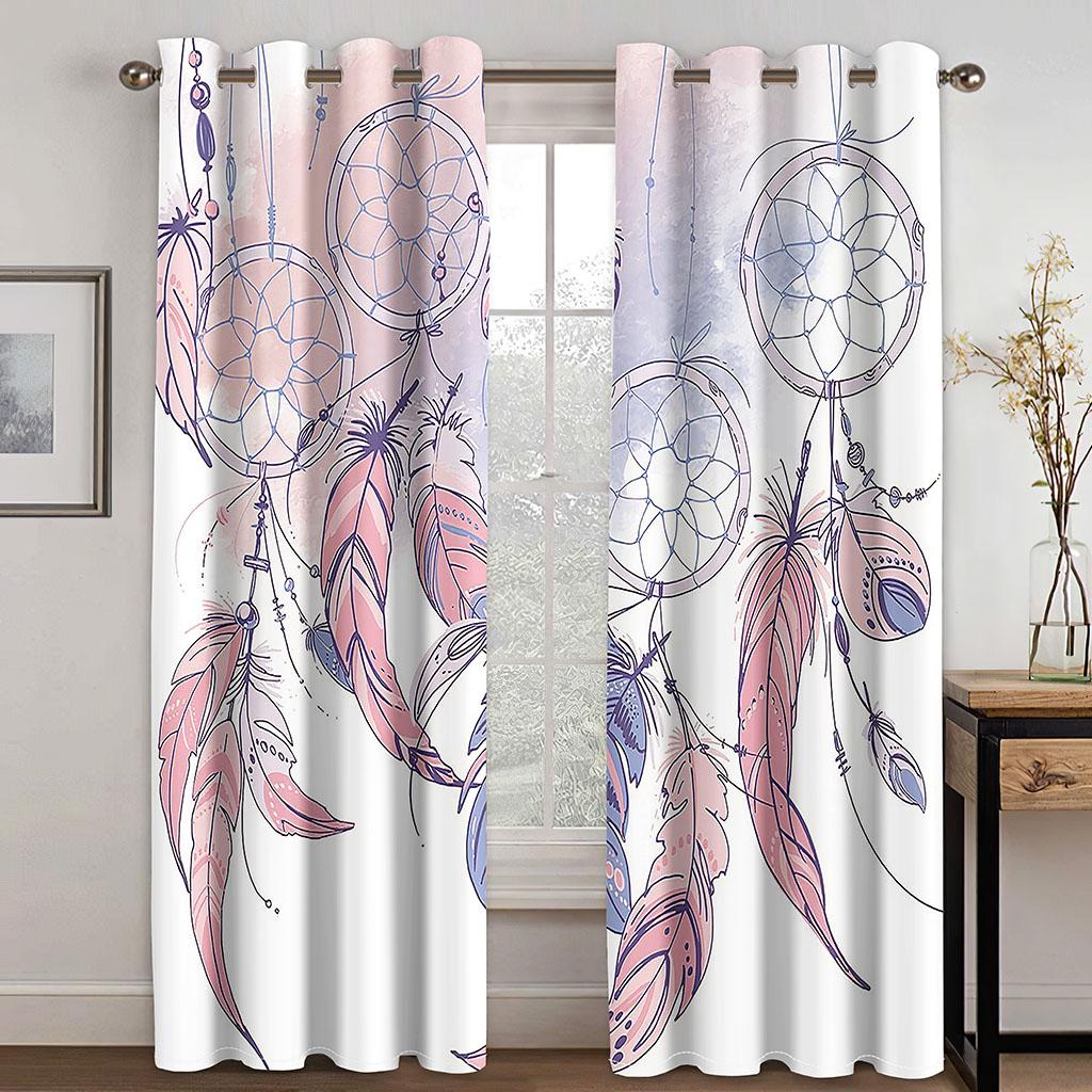 Kawaii Dream Catcher Printed Woven Curtains  Two Independent Curtains On The Left and Right Blackout Curtains for Bedrooms