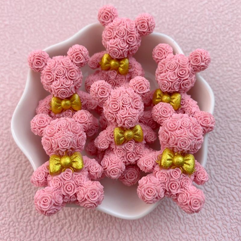 8Pcs New Valentine's Day Rose Petal Bow Tie Bear Flat Back Cartoon Scrapbook Figurine DIY Bow Decor Accessories Crafts