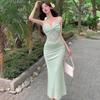 Elegant Noblewoman Mesh Splicing Camisole Dress - Sexy, Hip-Hugging Long Dress with Mature, Pure Desire Style