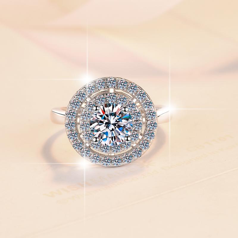 Luxury Jewelry S925 Sterling Silver Rhodium Plated Nickel-Free GRA Certificate 1ct VVS1 Moissanite Double Layer Ring