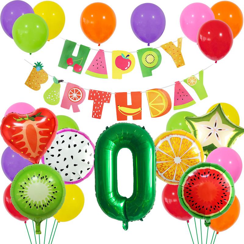 

Summer Fruit Theme Birthday Party Decoration Fruit Aluminum Film Balloon Hawaii Happy Birthday Flag Set Fruit Flag Set 0