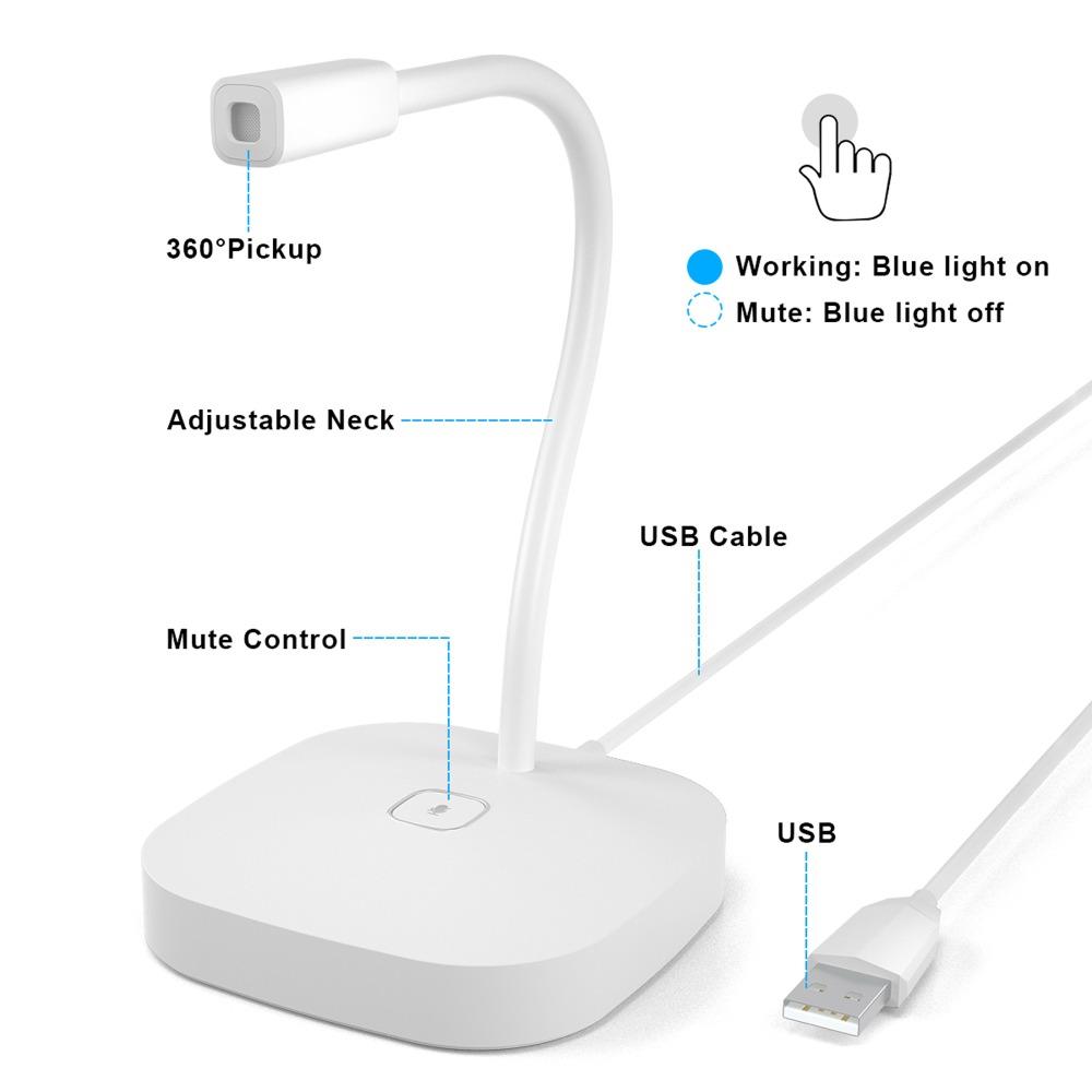 Adjustable Neck Wired Microphone 360 Degrees Omnidirectional Desktop Computer Mic Streaming Use