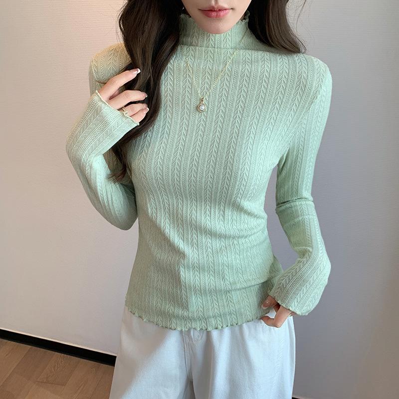 08 Fungus edge striped knitted bottoming shirt women s season with a new semi-turtleneck high-end sweater xl fits 625-70kg зелёный 2290₽
