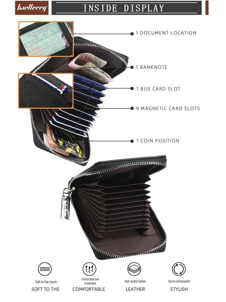 Men's Short Multifunctional Accordion Wallet - ID & Credit Card Holder with Multiple Slots, Large Capacity.