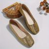 New Style Flat-Soled Low-Cut Soft-Sole Shiny Leather Metallic-Patterned Pumps Slip-On Shoes with Square Toe for Women