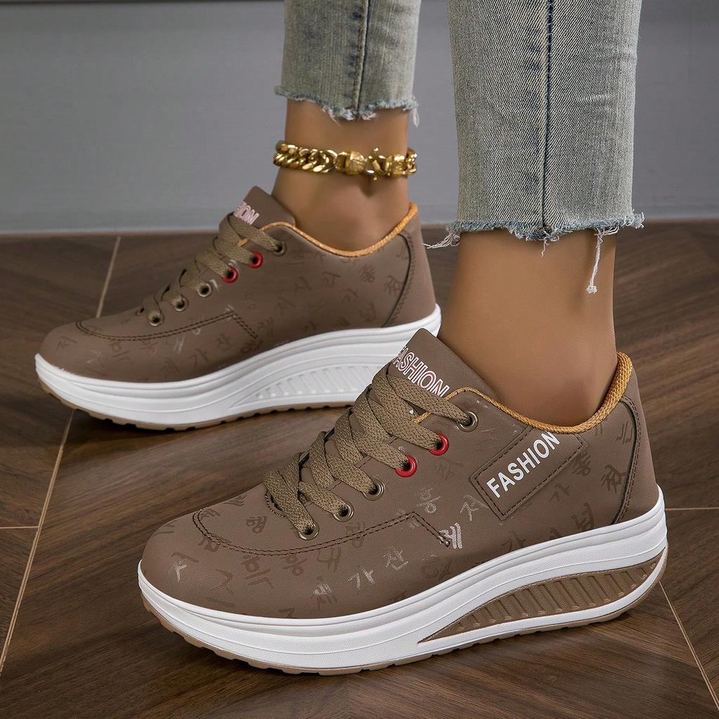 Zapatos deportivos casuales para mujer, zapatillas transpirables, cómodas, con tacón de cuña y suela gruesa, zapatos con cordones