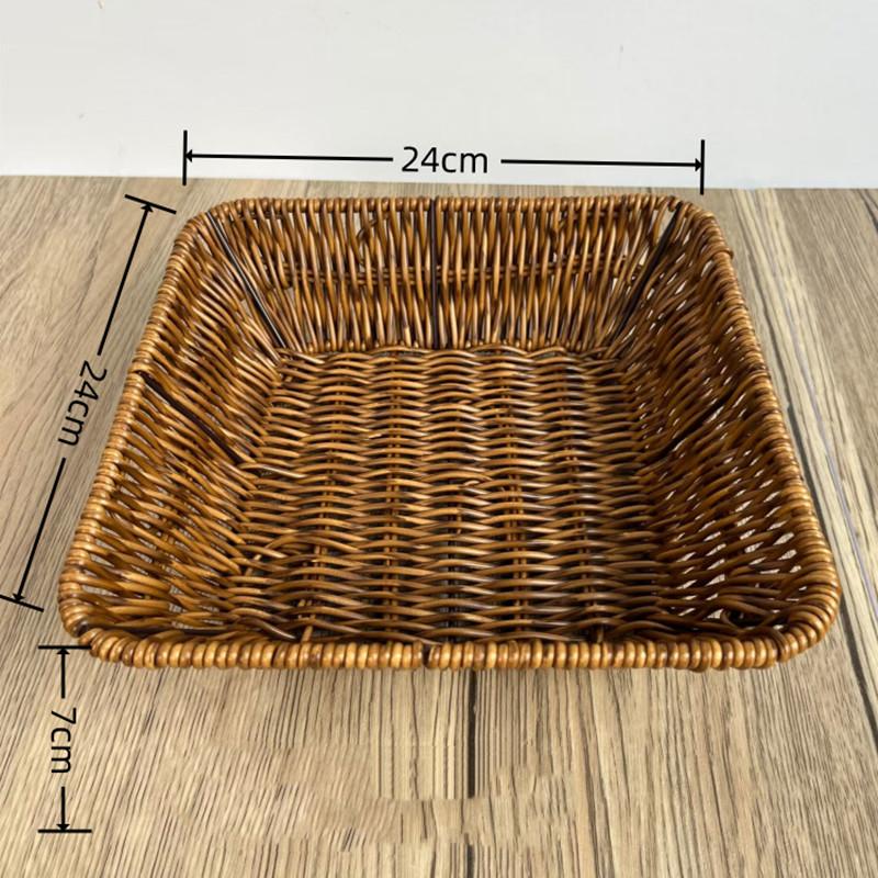 Imitation Rattan Fruit Bread Snacks Storage Tray Coffee Bar Storage Basket Desktop Sundries Organizer Kitchen Storage Boxs