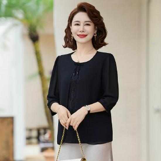 Mom s Chic Long-Sleeve Spring/Autumn T-Shirt 2026 - Trendy Base Layer for Middle-Aged and Elderly Women 2XL чёрный