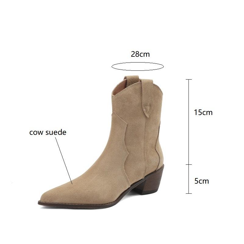 Fashion 2025 Autumn Cow Suede Women Boots Pointed Toe Chunky Heel Boots for Women Fashion Short Boots Winter Boots Women Western Boots