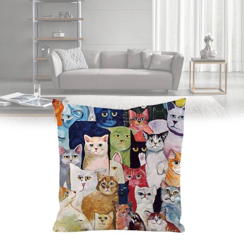 Many Cozy Cats Cushion Cover Plant Print Silk Material Decoration Bedside