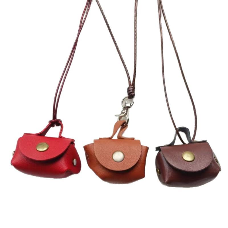 Small Leather Coin Purse Necklace: Cute Pendant Accessory with Long Rope