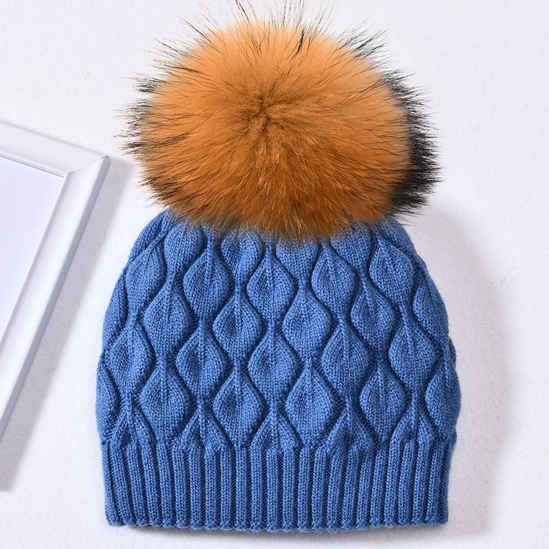 Jxwatcher Women Winter Hat Real Fur Pompom Angora Knitted Wool Beanie Fashion Casual Outdoor Thick Ladies Warm Fur Ball Hats New