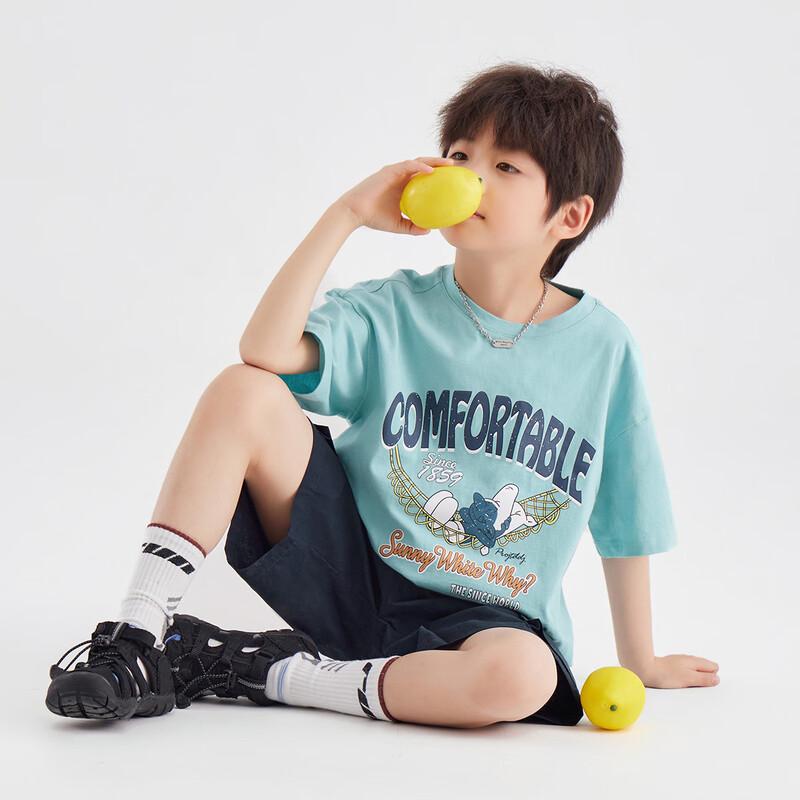 Boy s Cool-Feel Retro Little Blue Man Print T-Shirt 110