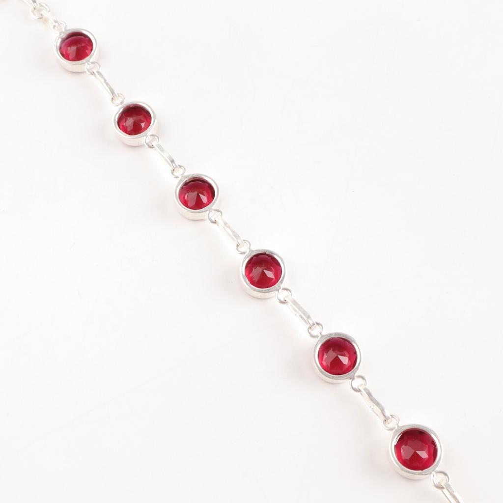 Różowy Rubelit Kamień Szlachetny Srebro Próby 925 Ręcznie Robiona Biżuteria Okrągły Kamień Bransoletka RB-14-15