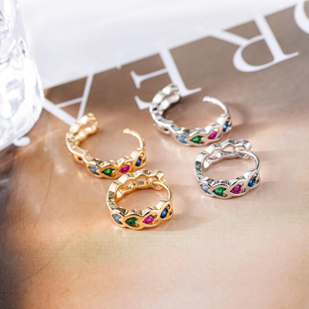 Colorful Zircon Heart Stud Earrings - Rainbow Rhinestone Heart-Shaped Earrings for Women Jewelry