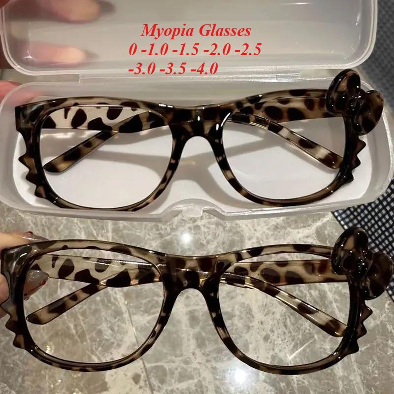 Hot Girls Leopard Print Bow Myopia Glasses Women Fashion Vintage Cartoon Cute Large Oval Frame Eyeglasses  Eyeglass Frames