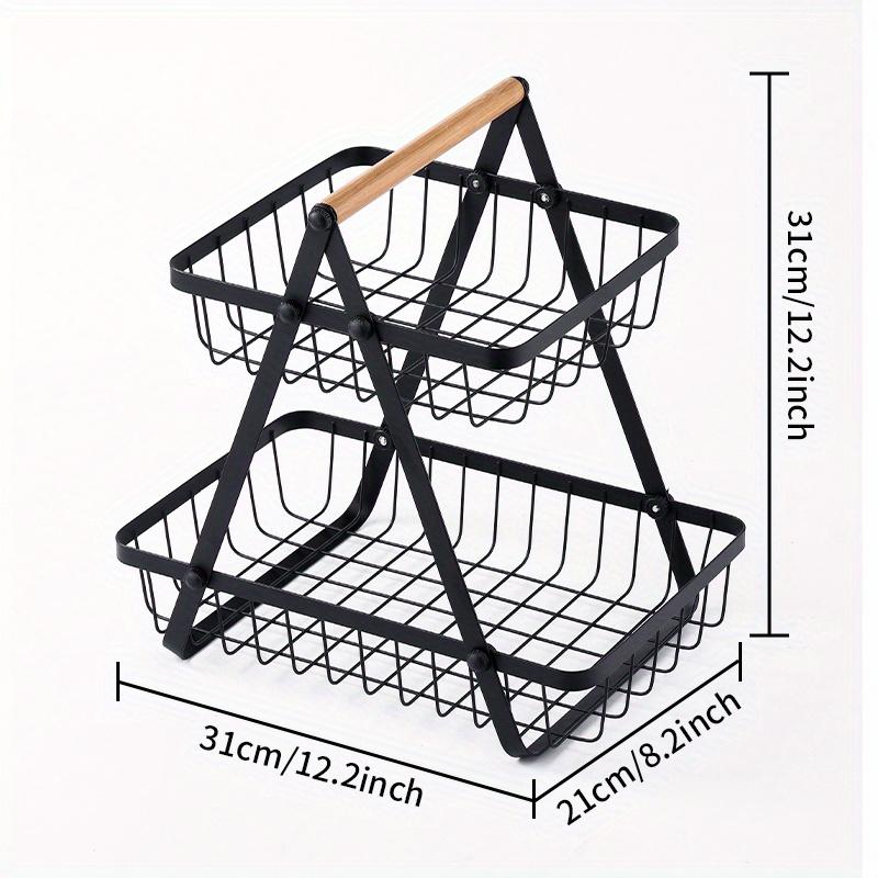 1pc 2/3 Tiers Storage Basket Countertop for Bathroom, Basket Bowl Stand Detachable Metal Wire Basket with Wooden Handle for Bathroom Storage Rack