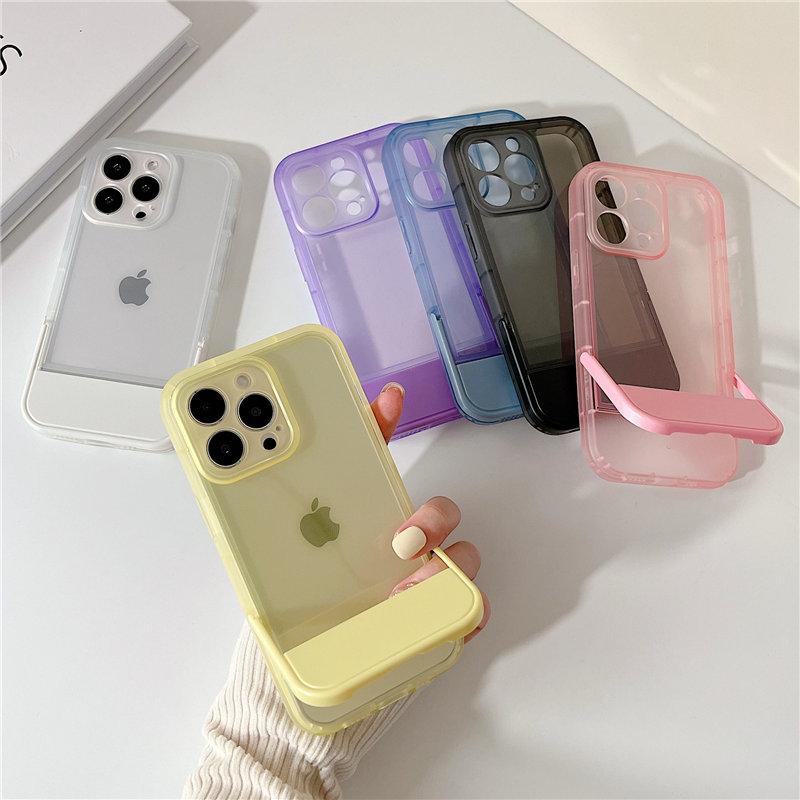Clear Bumper Stand Holder Phone Case For Iphone 14 13 11 12 Pro Max Xr Xs Max 13pro 14 Plus Shockproof Soft Silicone Back Cover