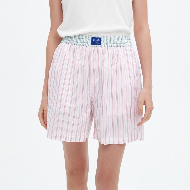 

Stylish Contrast Color Pure Cotton Female Stripes Versatile Shorts Green waist pink Stripes L