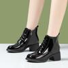 Round Toe Heeled Booties Leather Lace-up Female Short Shoes Autumn Winter Women's Ankle Boots 2025 Hot Boot On Promotion