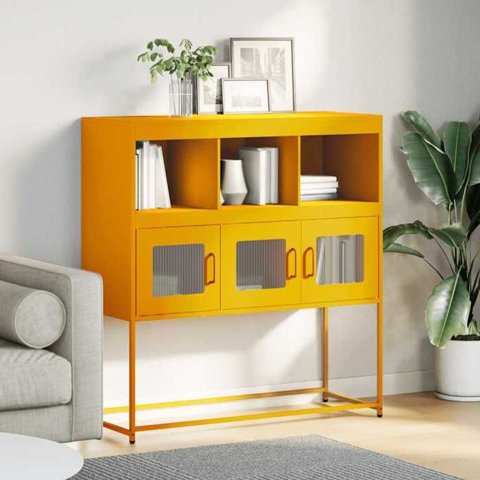 VidaXL Buffet jaune moutarde 100,5x39x107 cm acier laminé à froid 853419