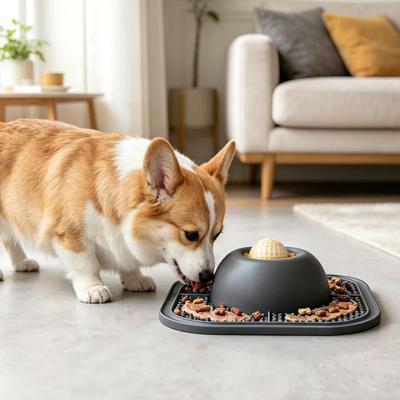 Slow Feeder Dog Bowl with Lick Mat Non-Slip Dog Lick Bowl with Interactive Rolling Ball Silicone Dog Licking Toy for Liquid And Thick Treat Dogs Cats