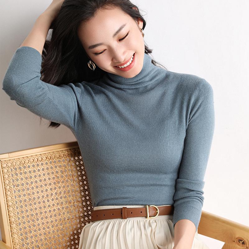 Women's Slim Fit High Neck Wool Sweater - Lightweight, Sheer Base Layer for Spring and Autumn