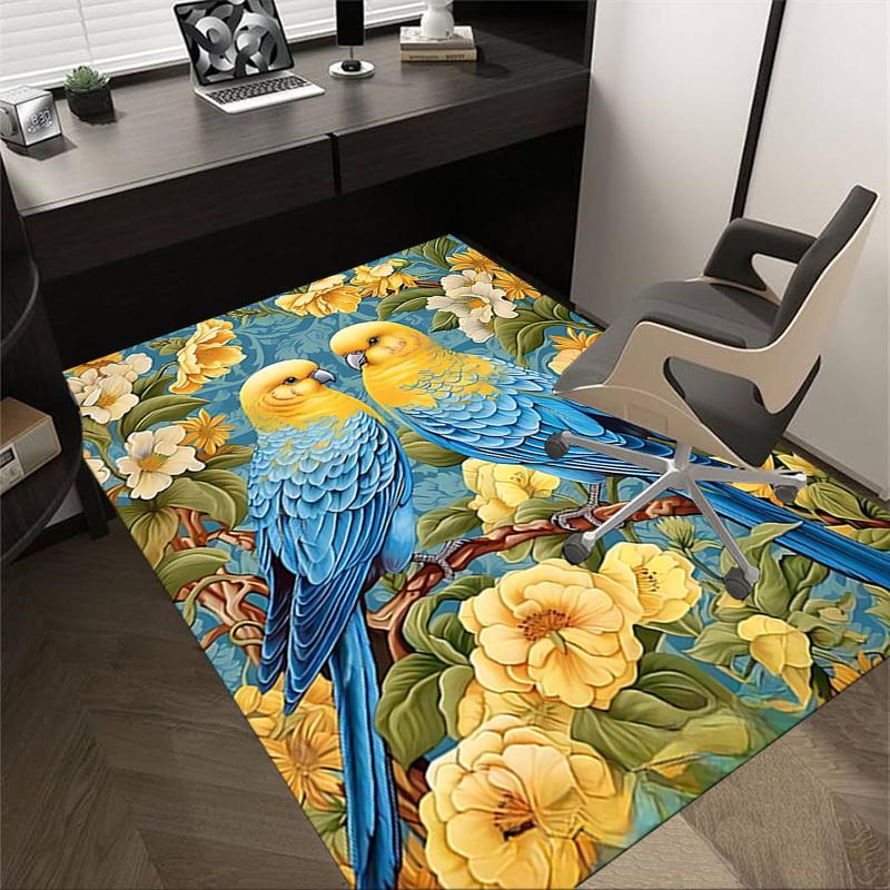 1 Stück Papageien Blumen Rutschfester Teppich für Büro & Wohnzimmer & Schlafzimmer & Esszimmer - Flach- Weich & Gemustert, Lebendige Farben-W300