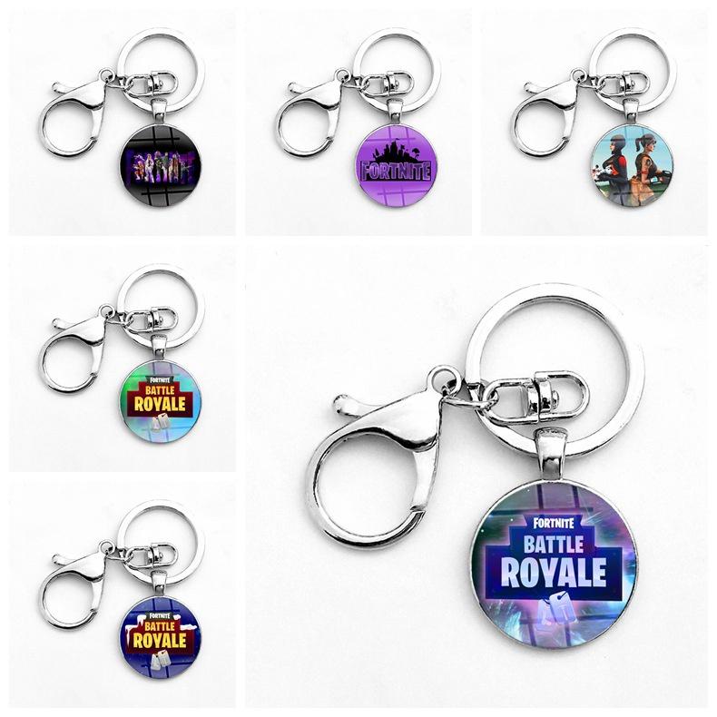 Laser Printing Cabochon Fortnite Keychain Stainless Steel Key Holder Ring Key