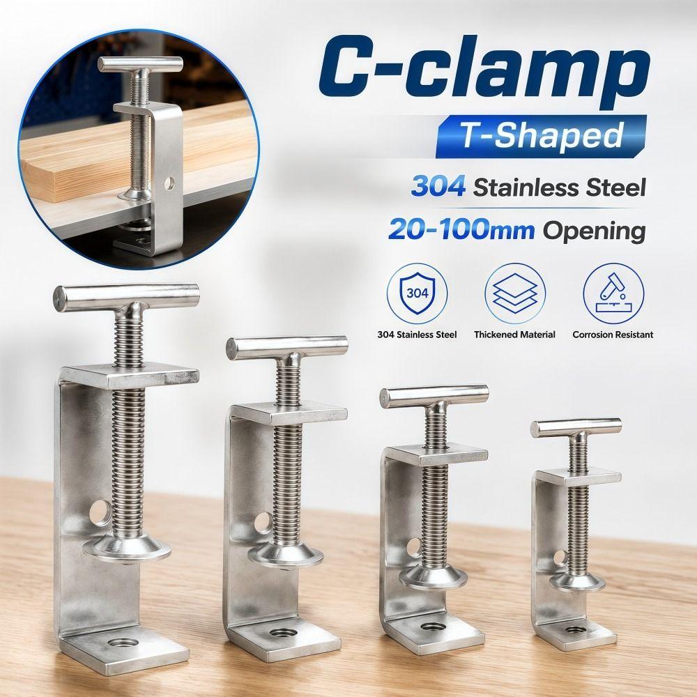 1pc 304 Stainless Steel C-clamp Adjustable Fixed Holder Clip Square Clamp  Hardware Fasteners