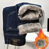 Χειμερινό χοντρό και ζεστό ανδρικό τζιν Snow Fox Fur High-End, φαρδύ και ψηλόμεσο με ελαστικότητα, καθημερινό επαγγελματικό ίσιο παντελόνι