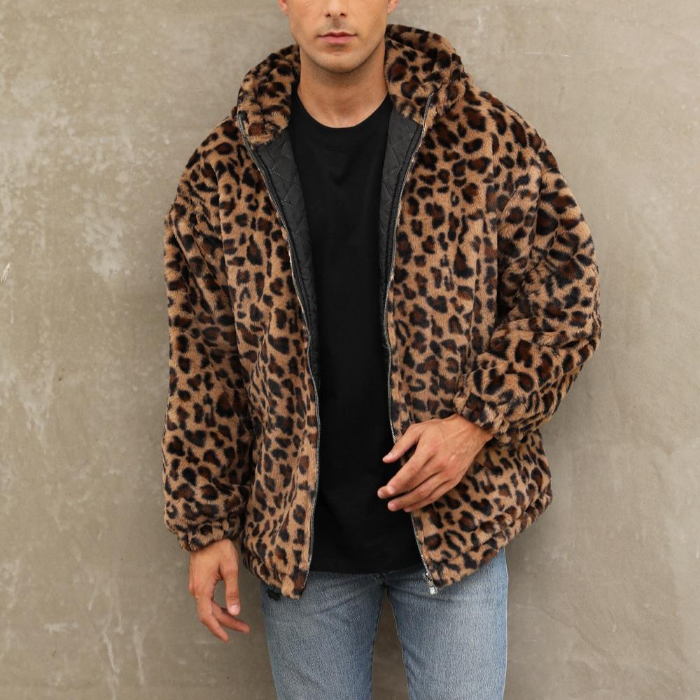 Fashion Warm Winter Jacket Men coat woman Hooded faux Fur Leopard Casual Slim Parka Men's Winter Coat