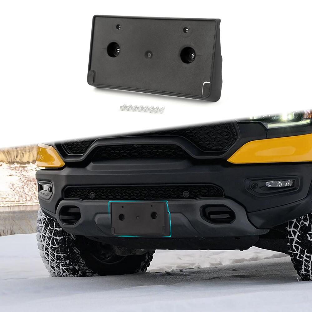 Black Front License Plate Holder Bracket Mount For RAM 1500 Rebel & TRX 2019-24