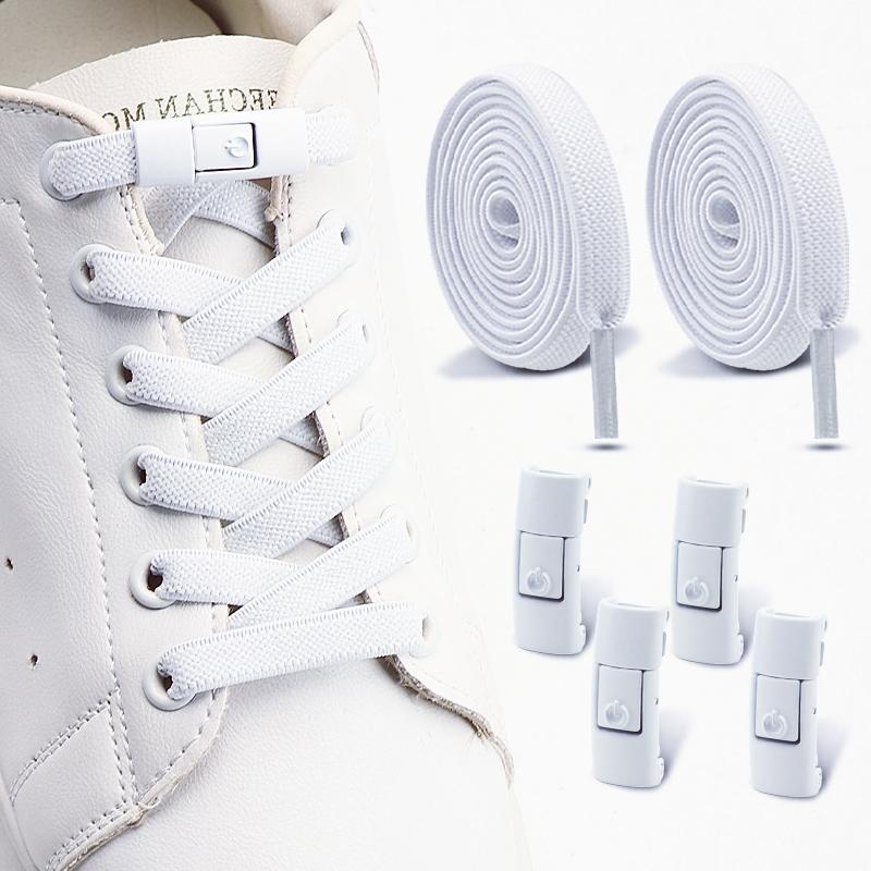 Flat Elastic Shoelace for Sneakers Sport Tieless Shoe Laces Press Lock No Tie Shoelaces One Size Fit All Adult Kids 1Pair/2Pair