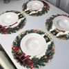 4Pcs Heat Resistant Linen Placemat Anti-slip Snowflake Placemat Christmas Round Placemat  Party