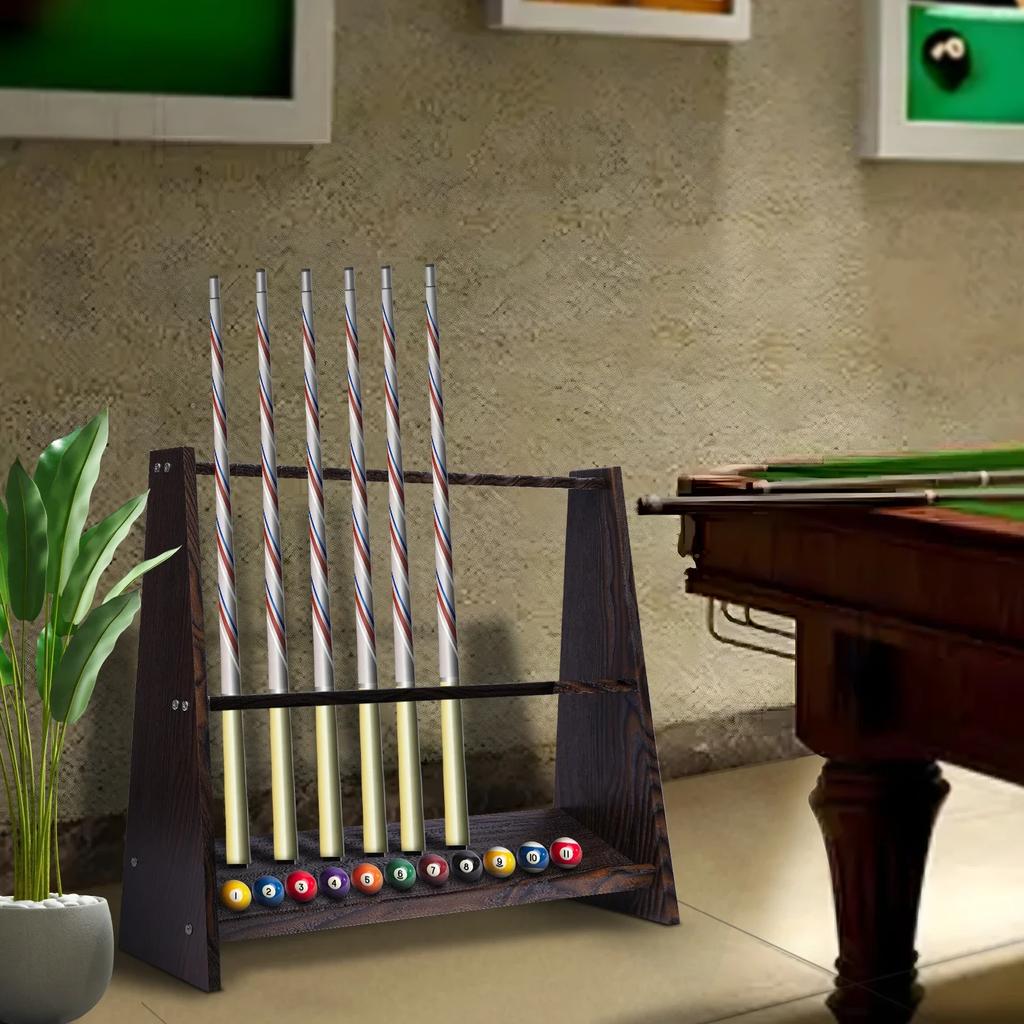 10-Hole Wall-Mounted Cue Rack, Billiard Cue Rack, Fishing Rod Holder,Golf Club Rack, Scratch-Resistant Retro Wooden Square Brown