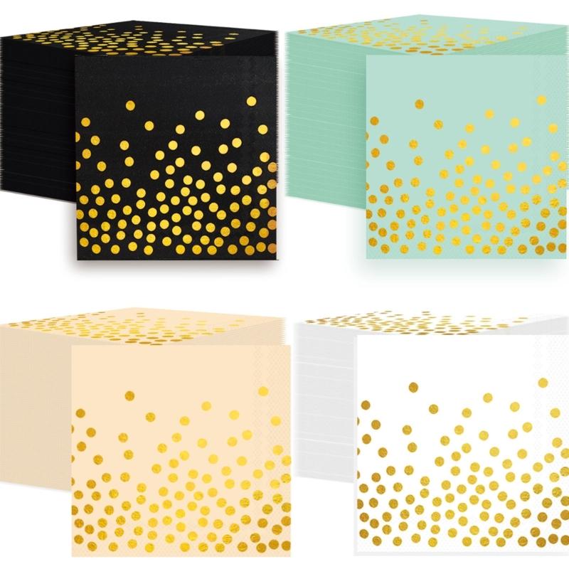 Pack of 20 Double Ply Disposable Napkins with Gold Foil Pattern for Party Decorations and Event Birthday Supplies