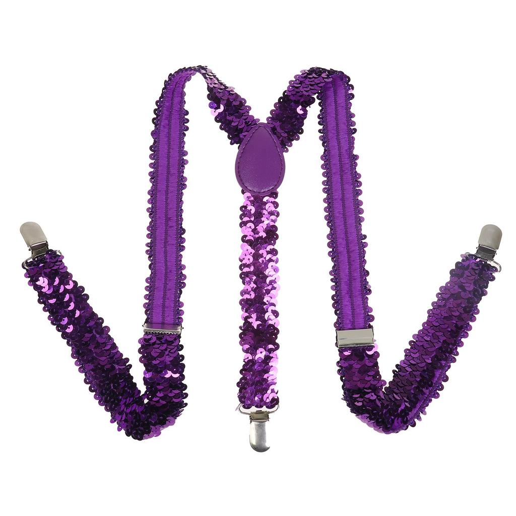 Unisex Sequin Y Back Suspenders 3 Clips Adjustable Elastic Braces