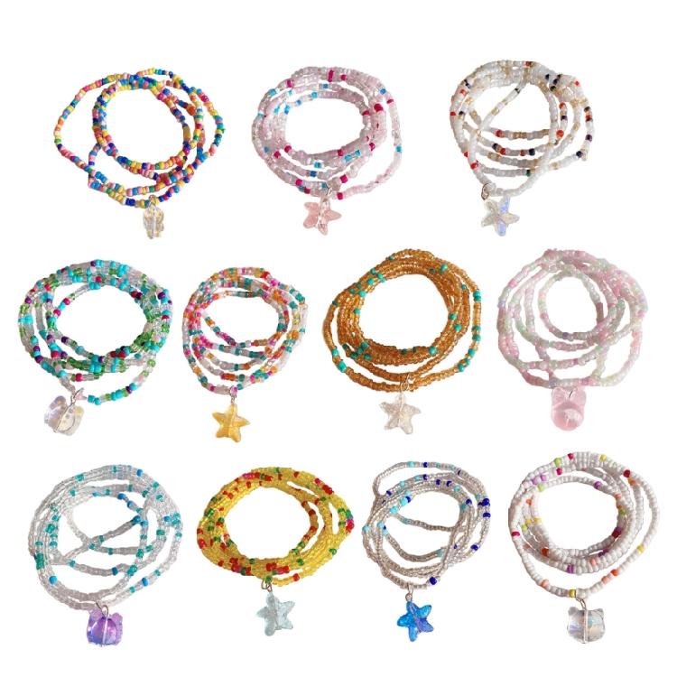 Colorful Rice Bead Clear Pendant Bracelet Jewelry Stackable Beaded Bracelets