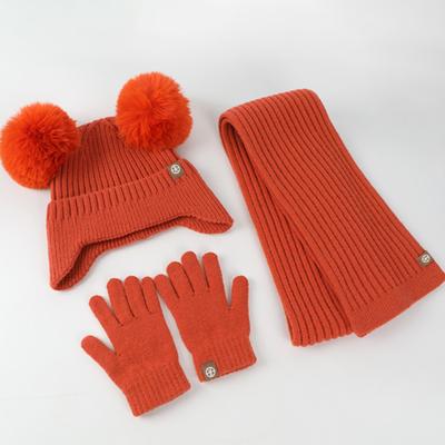 Yousheng 3 Pcs/Set Children Winter Hat Scarf Gloves Set Thick Knitted Ear Protection Cap Gloves Stretchy Windproof Winter Outdoor Cycling Dome Beanie