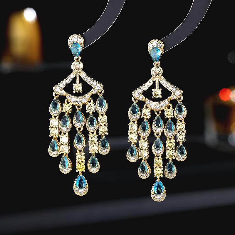 New FashionFashion Jewelry New Zircon Inlaid Banquet Dress With Earrings Women 'S Luxury High -End Water Drop Tassel Earrings