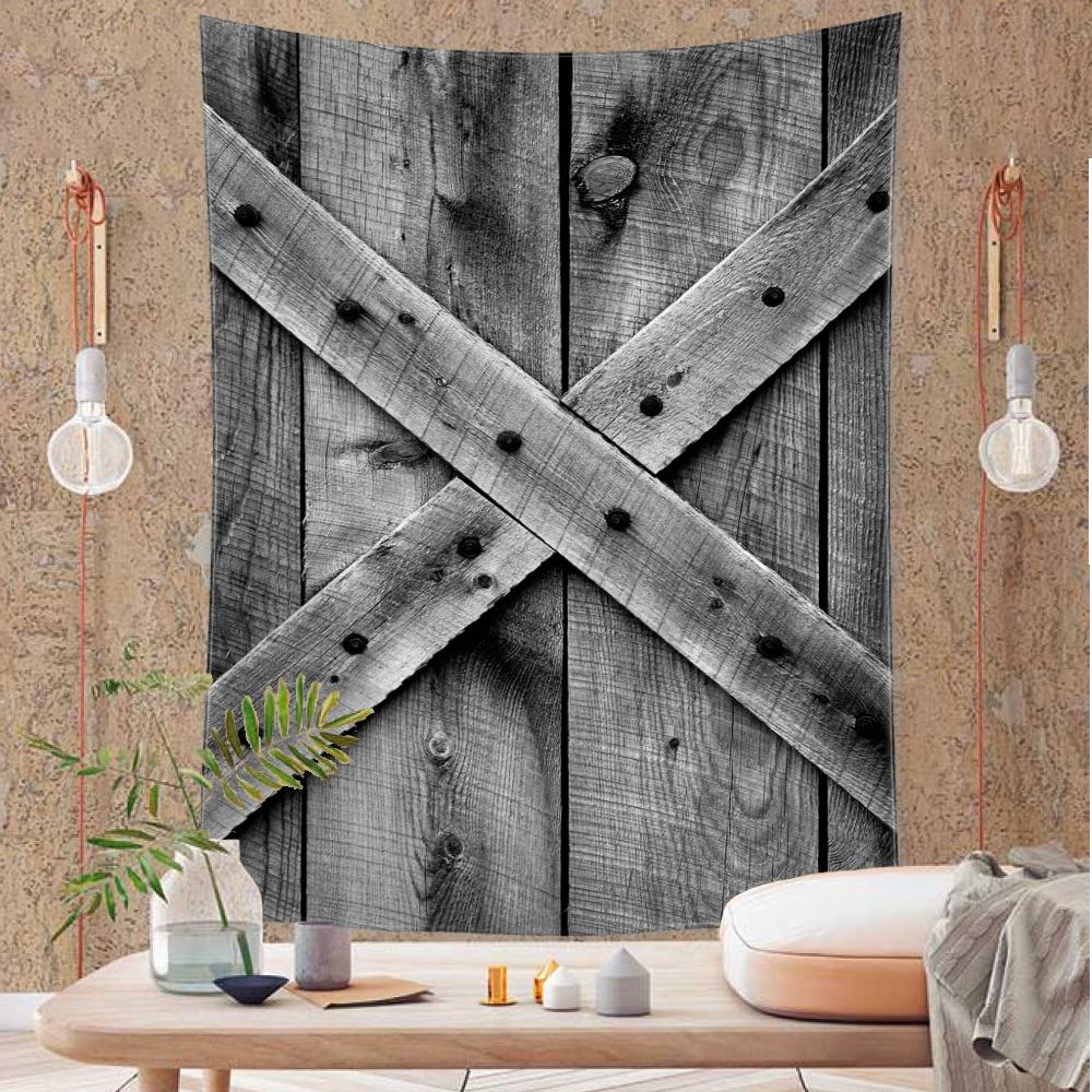 Gray Retro Wooden Door Tapestry Wall Hanging Abstract Art Hippie Tapez Psychedelic Witchcraft Dormitory Home Decor