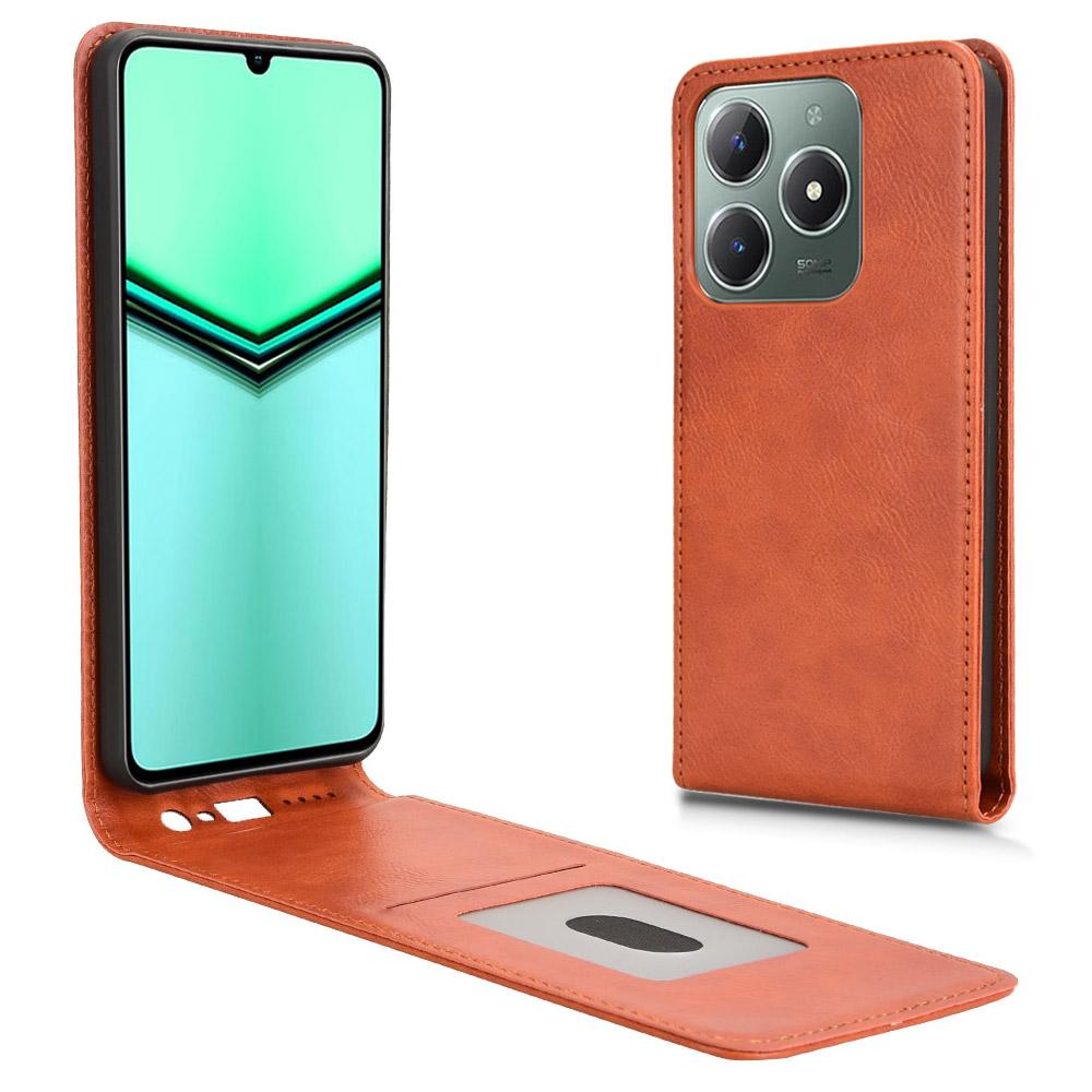 

Чехол для телефона Realme Note 60/Note 60x 4G/C63 4G/C61 4G/Narzo N63 4G Магнитный вертикальный откидной кожаный чехол со слотом для карт Orange