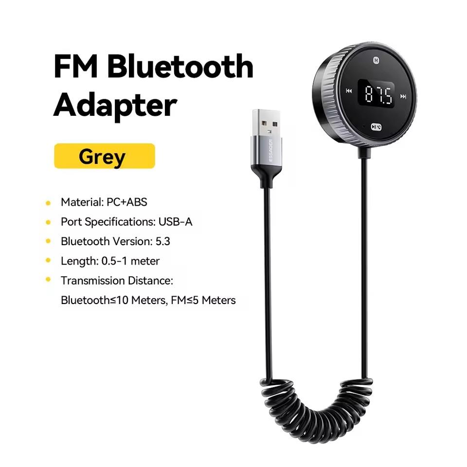 Essager Car Bluetooth 5.3 FM Transmitter Built-in Mic Handsfree LED Display 3.5mm AUX Adapter MP3 Music Player With TF Card Slot