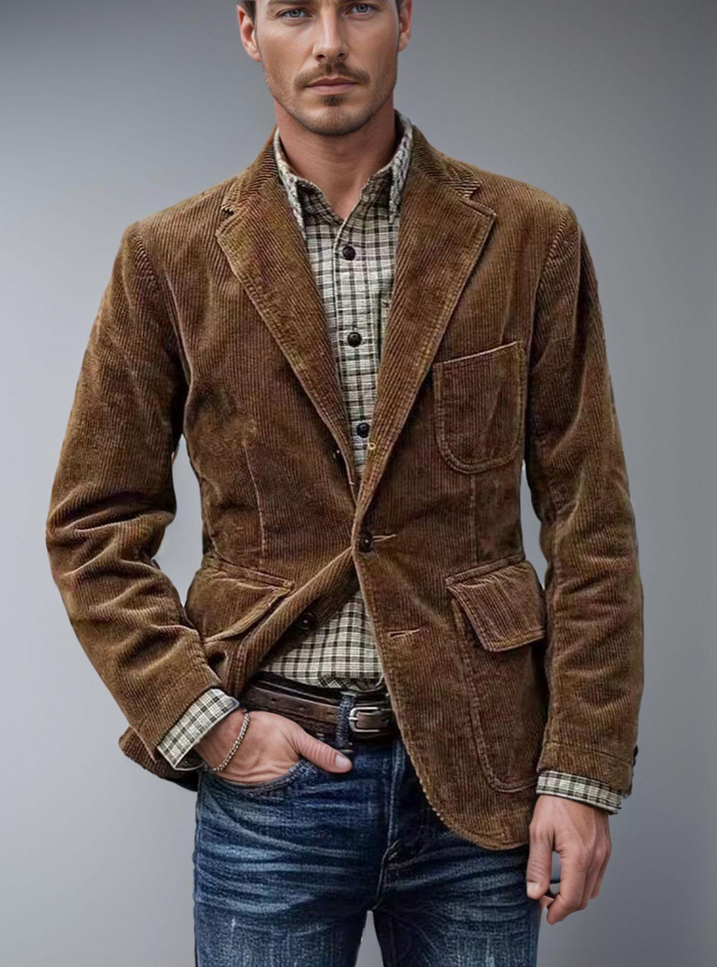 Men s Autumn/Winter Corduroy Suit Jacket and Vest L