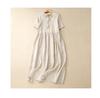 2025 Summer Literary Loose Cotton Linen Dress - Women's Solid Color, Round Neck, Short Sleeve, Mid-Length