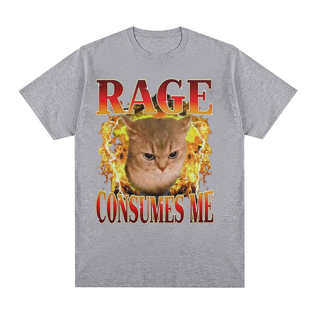 Anger drains my confusion Meme Fun T-shirt, Angry cat Fire T-shirt graphic men's T-shirt casual comic T-shirt